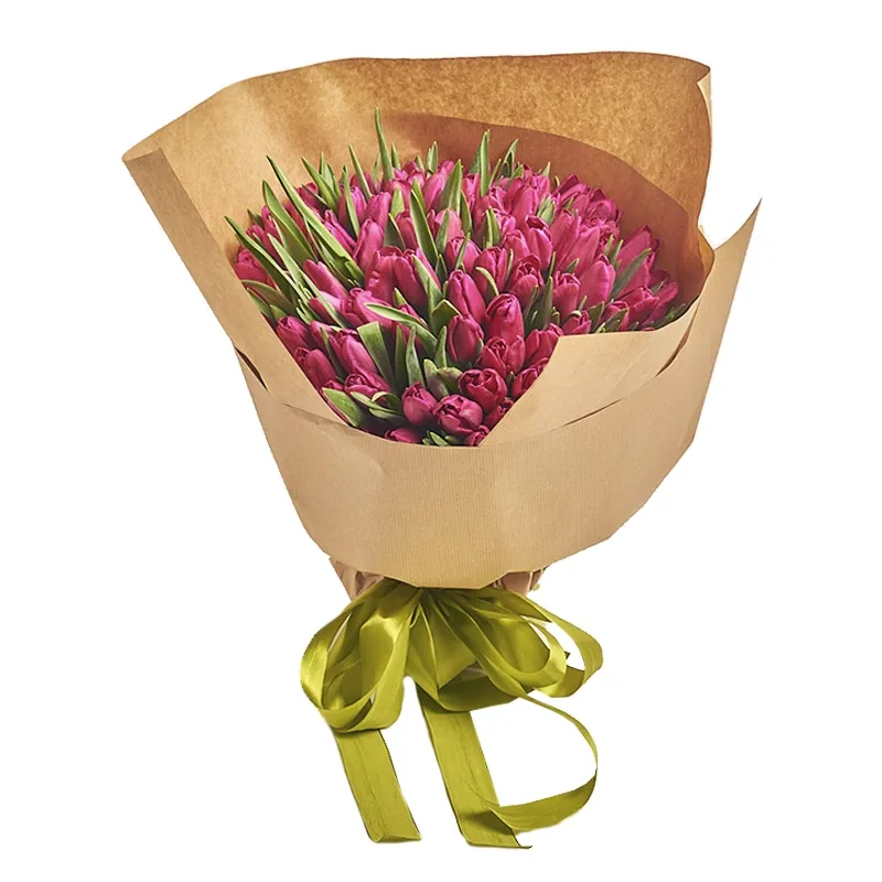 Букет из 101 тюльпана розового цвета